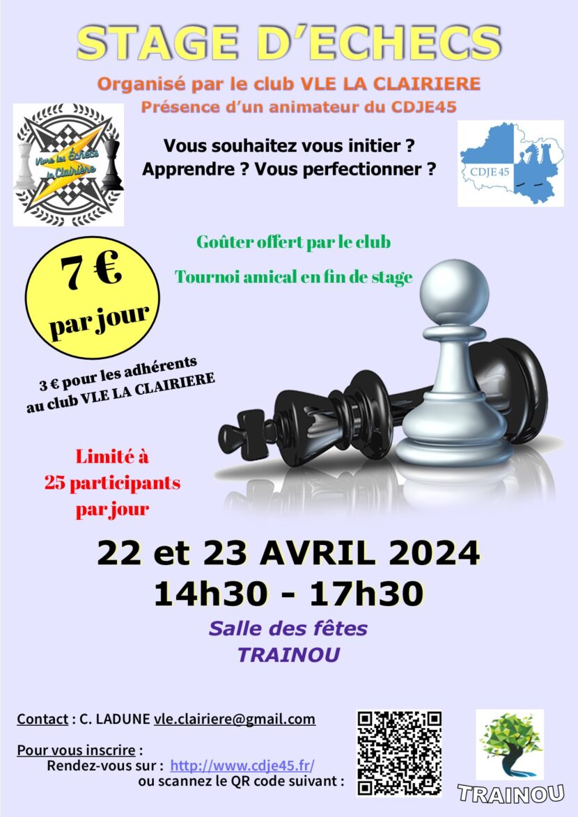 22/23 avril – Stage d’échecs VLE Clairière