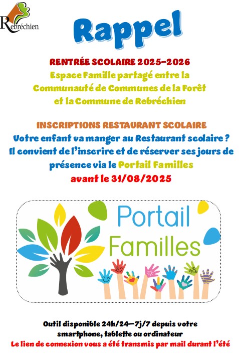 RESTAURATION SCOLAIRE – inscriptions et réservations sur le portail familleS