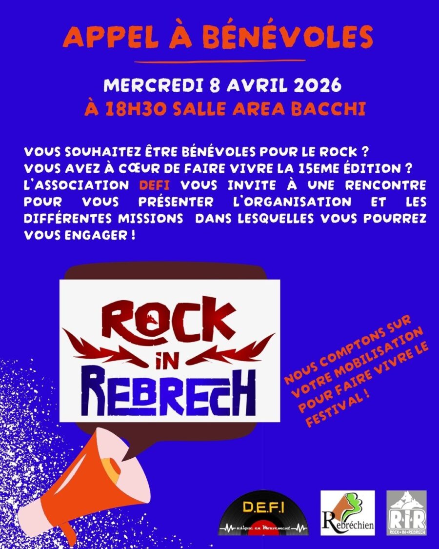 08 avril : Appel à bénévoles pour le Rock in Rebrech 2026 08 avril : Appel à bénévoles pour le Rock in Rebrech 2026