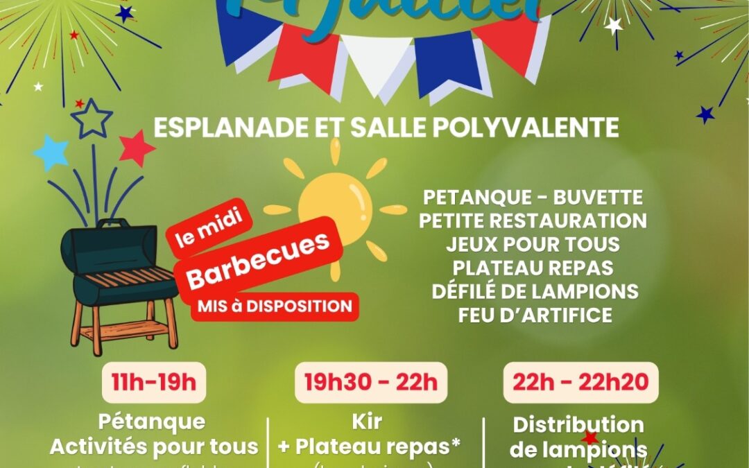 14 JUILLET : Pensez à vous Inscrire pour le repas animé du soir (offert par la commune)