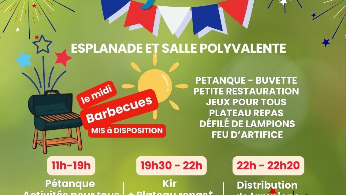 14 JUILLET : Pensez à vous Inscrire pour le repas animé du soir (offert par la commune)