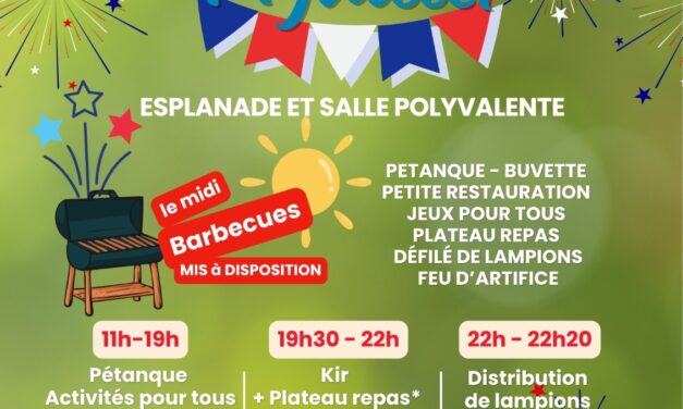14 JUILLET : Pensez à vous Inscrire pour le repas animé du soir (offert par la commune)