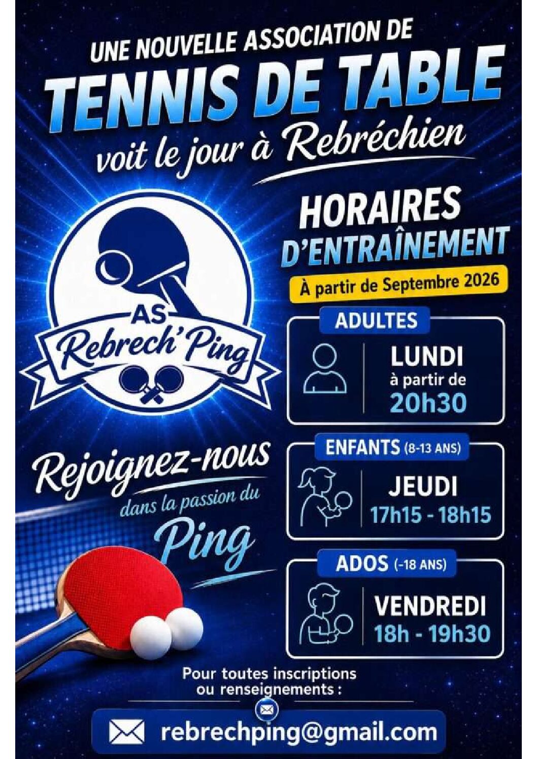 Septembre 2026 : Nouvelle association de tennis de table