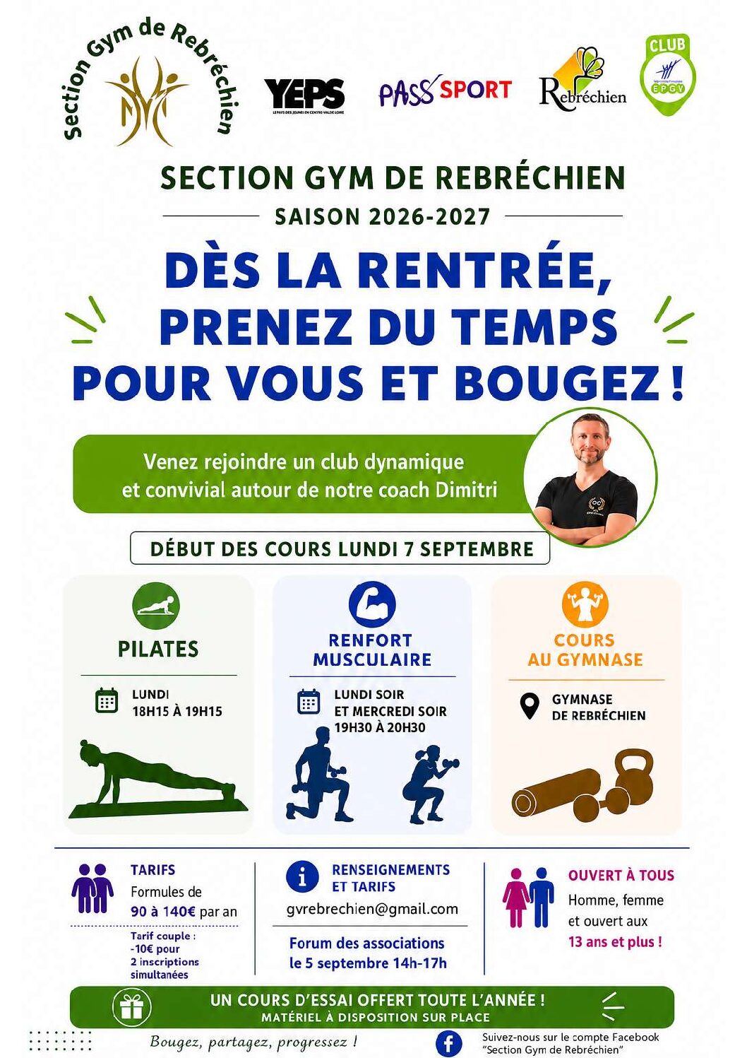 7 sept : début cours section gym de Rebréchien