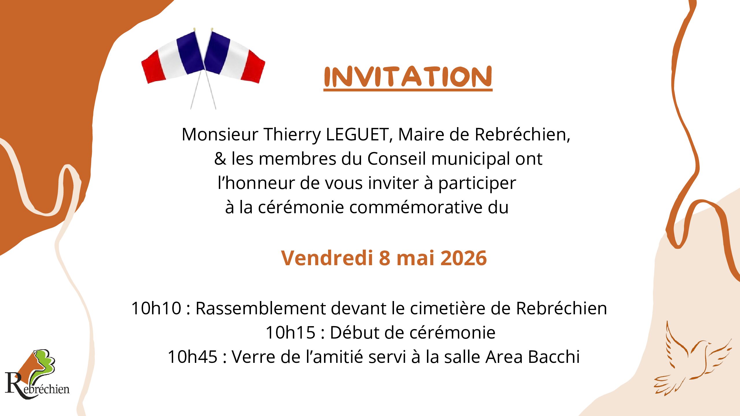 Invitation à la cérémonie du mercredi 11 novembre 2026